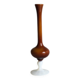 Vintage opaline soliflore vase in two-tone amber and white glass on foot