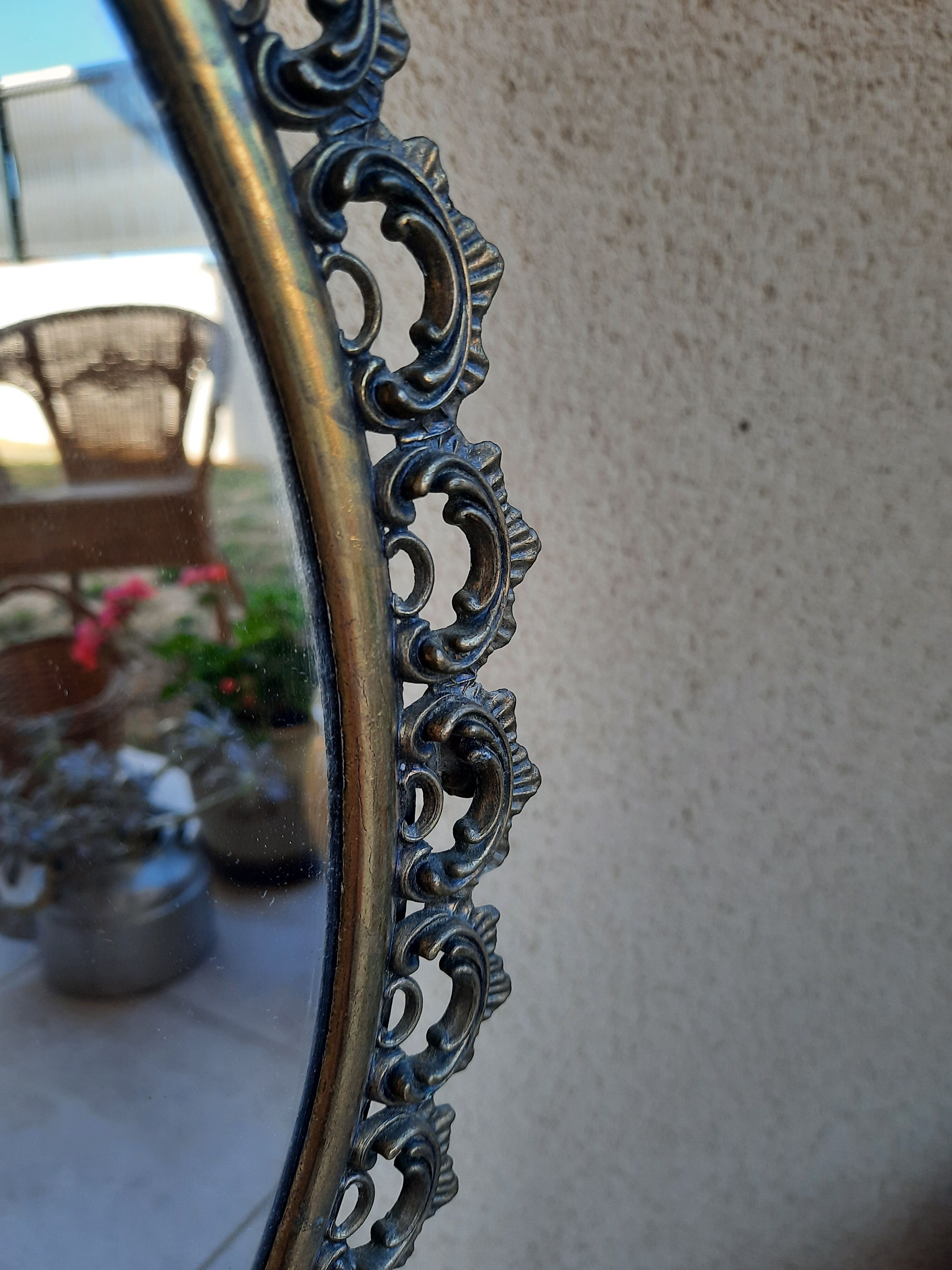 Mirror on foot, swivel, brass, mid-late nineteenth, rock style.