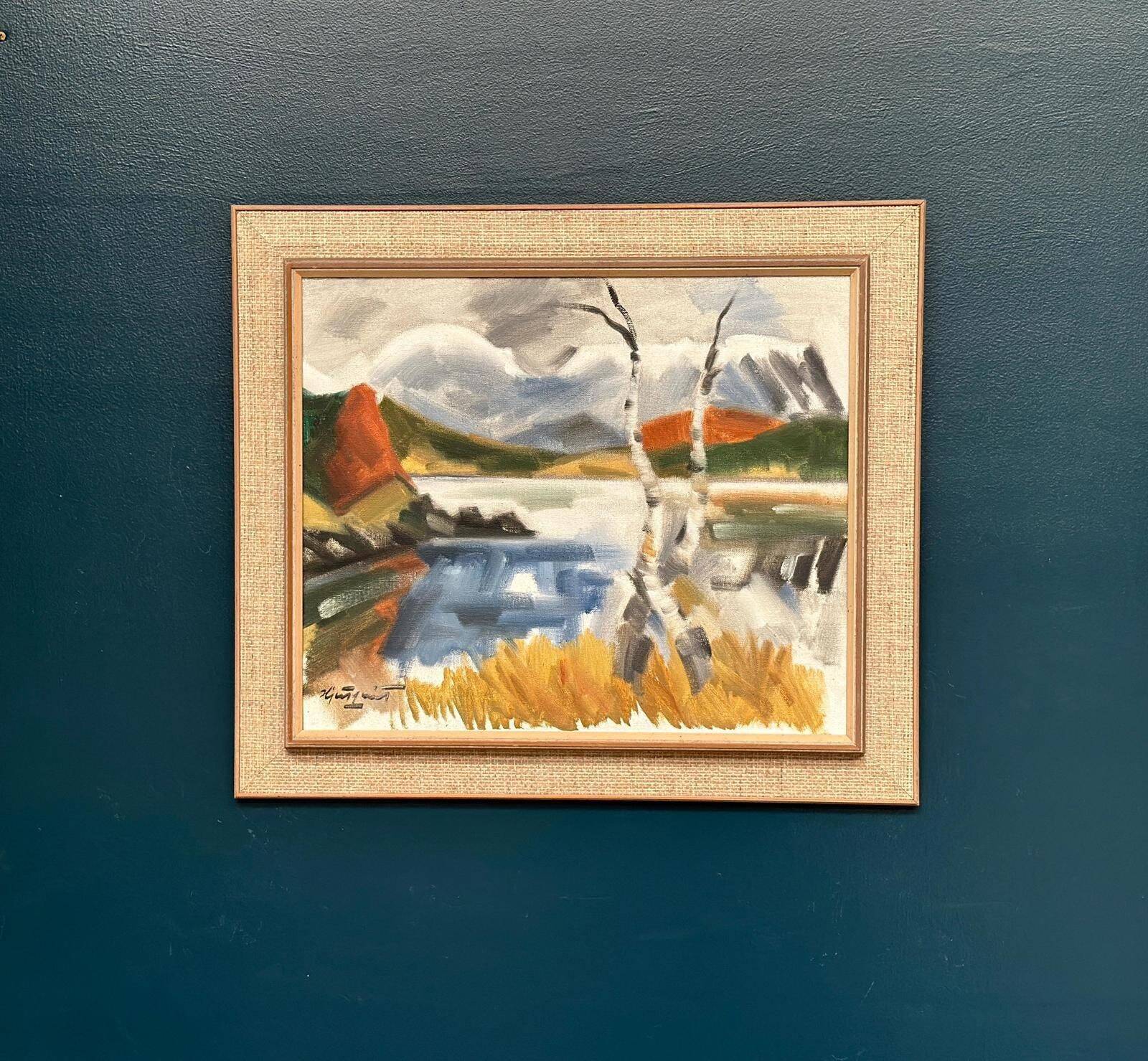 Original Mid Century Swedish Oil On Canvas – “Landscape With Birches” By Ivar Hjertqvist – Vintage & Framed – 69 × 60 Cm (27.2" × 23.6")