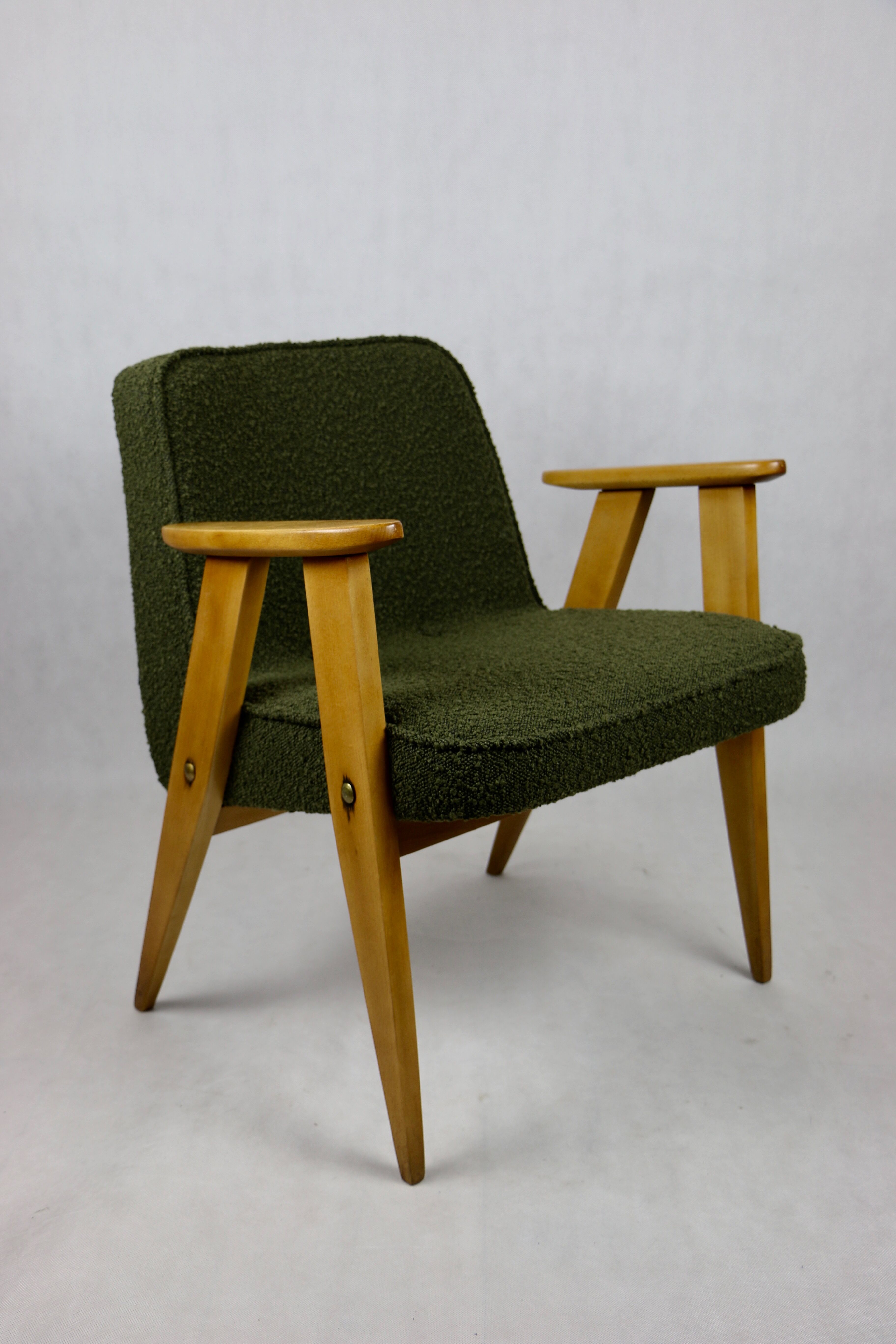 366 olive boucle armchair, 1970s