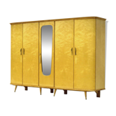 Grande armoire vintage moderne du milieu du siècle à 5 portes en érable flammé, années 1950.