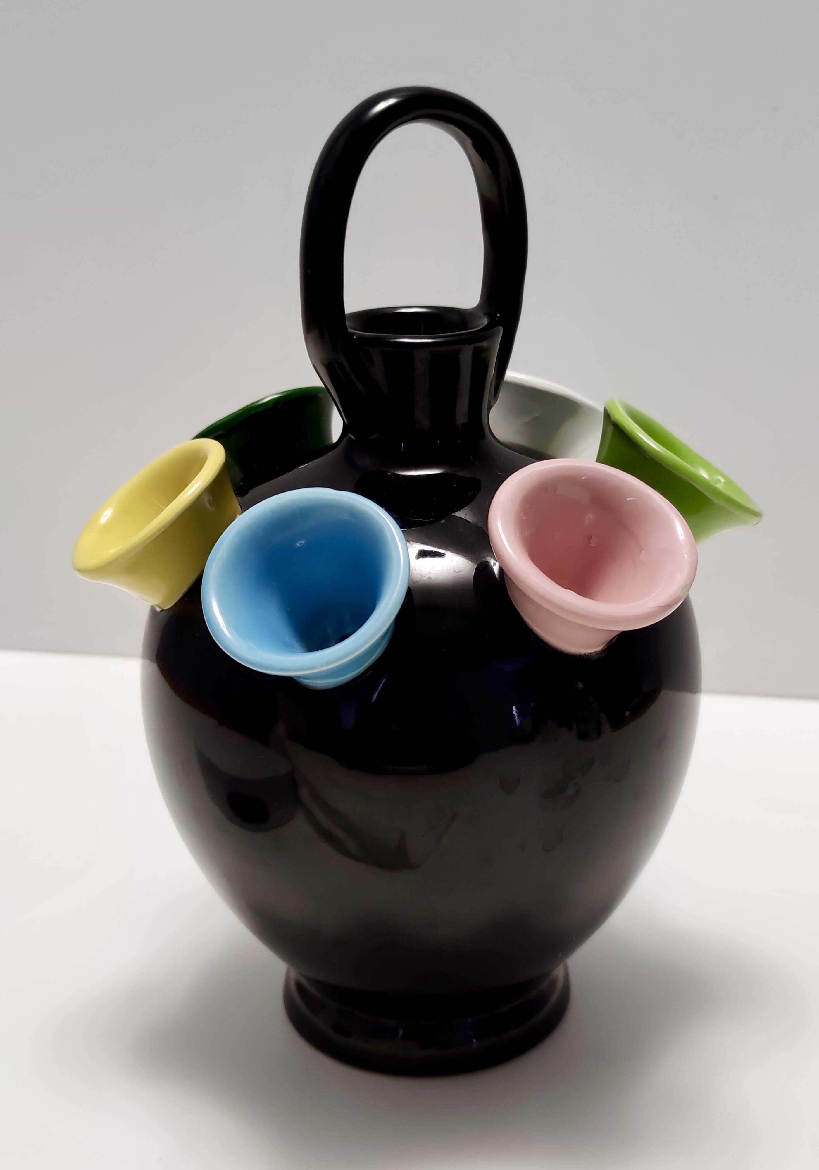 Black Lacquered Ceramic Tulip Vase Ascribable to Pucci Umbertide, Italy