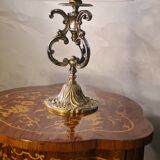 Bronze lamp painting on lampshade signed glass 47x28
