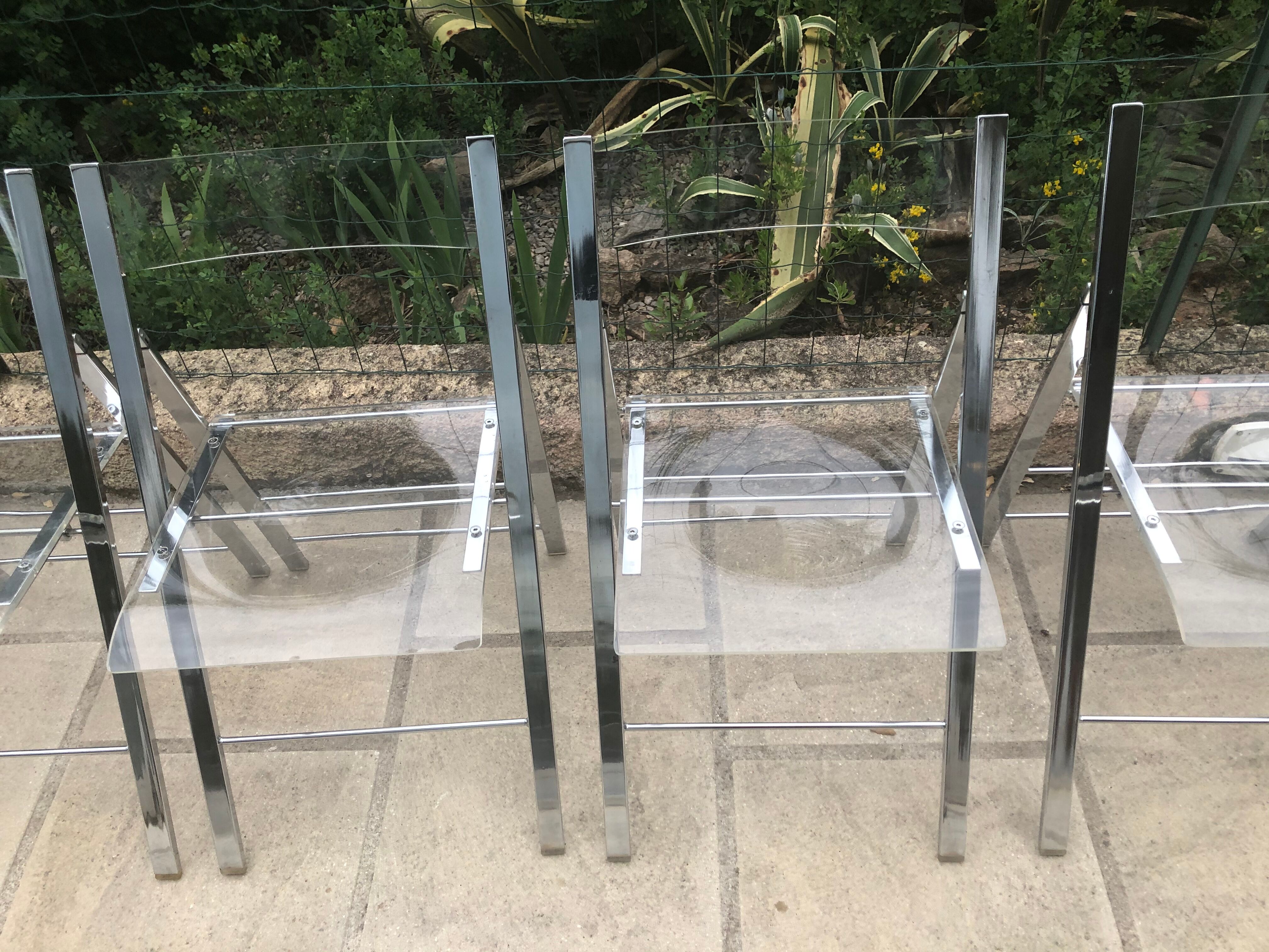 Plexiglass and chrome metal design folding chairs