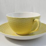 Lot 2 tea cups and yellow vintage saucer - Digoin Sarreguemines