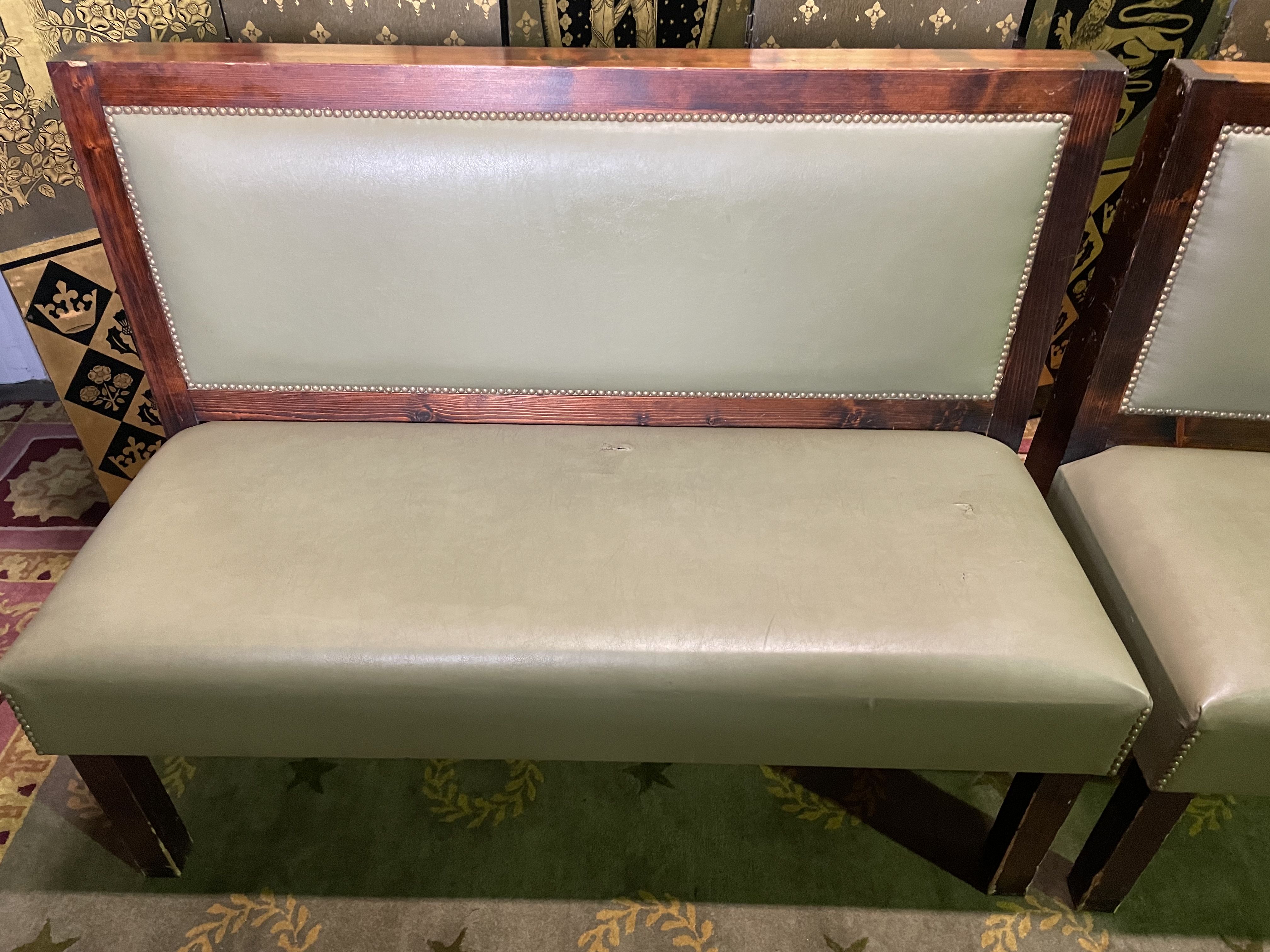 Suite of 4 bistro benches - brasserie in green skaï
