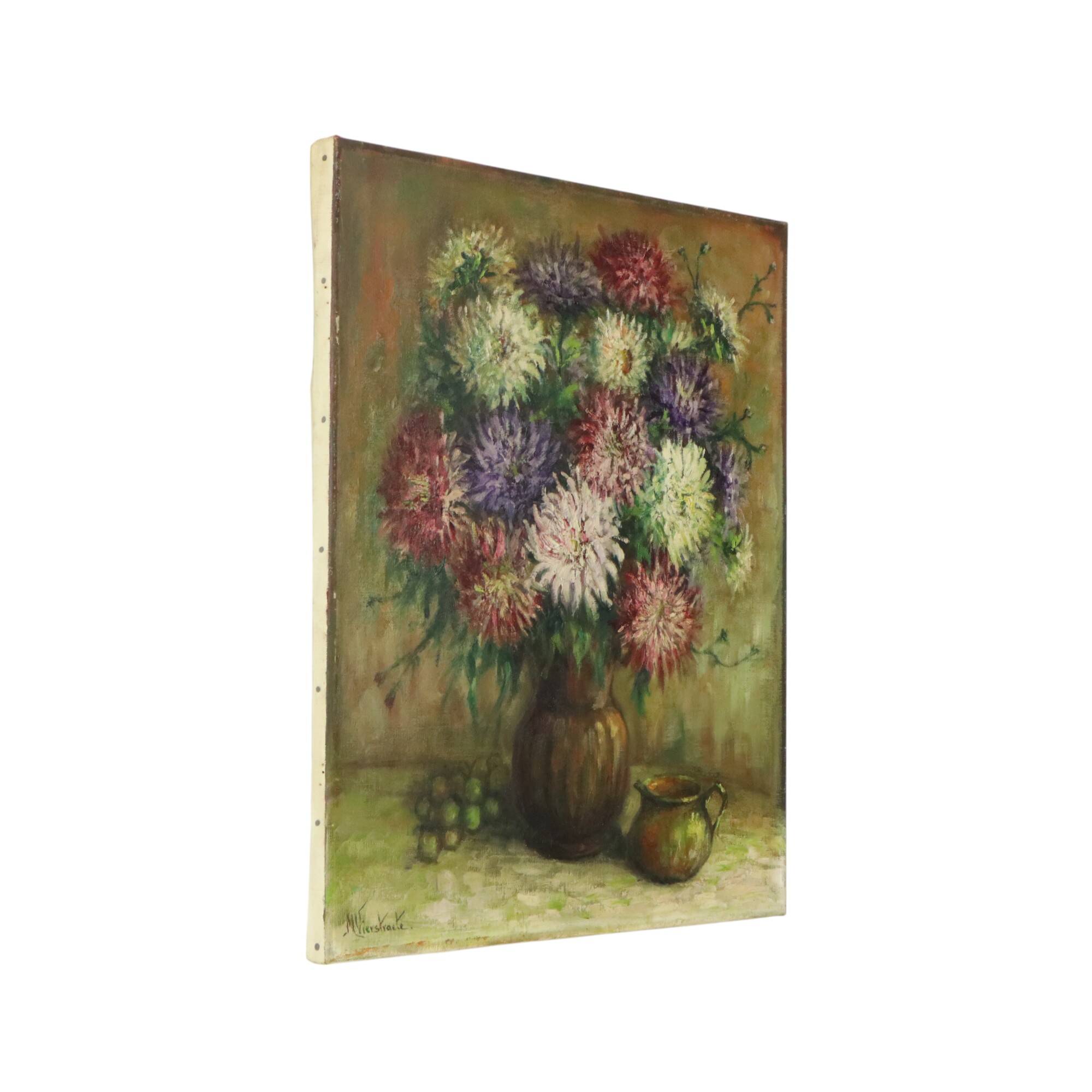 Large Flower Still Life Painting Dahlias Signed M. Vierstraete