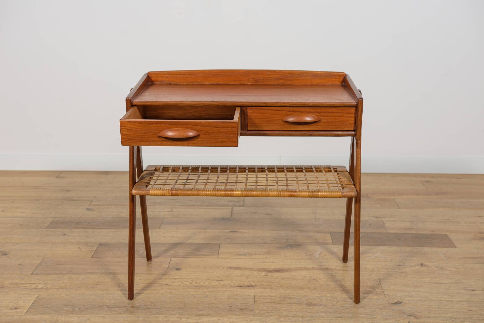 Mid Century Teak and Rattan Console Table by Søren Rasmussen, United Knigdo
