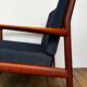 Fauteuil danois en teck et bouclette bleu