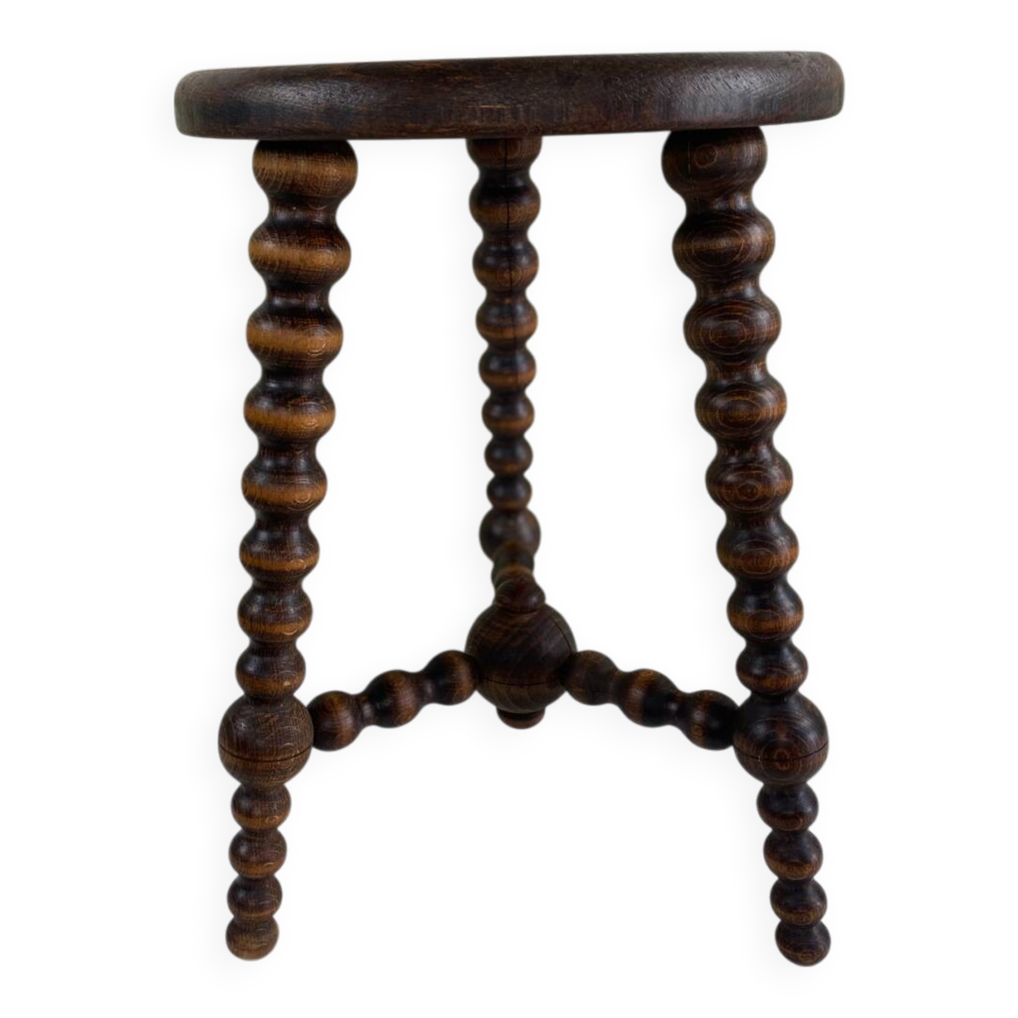 Signed turned wood tripod stool