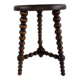 Signed turned wooden tripod stool