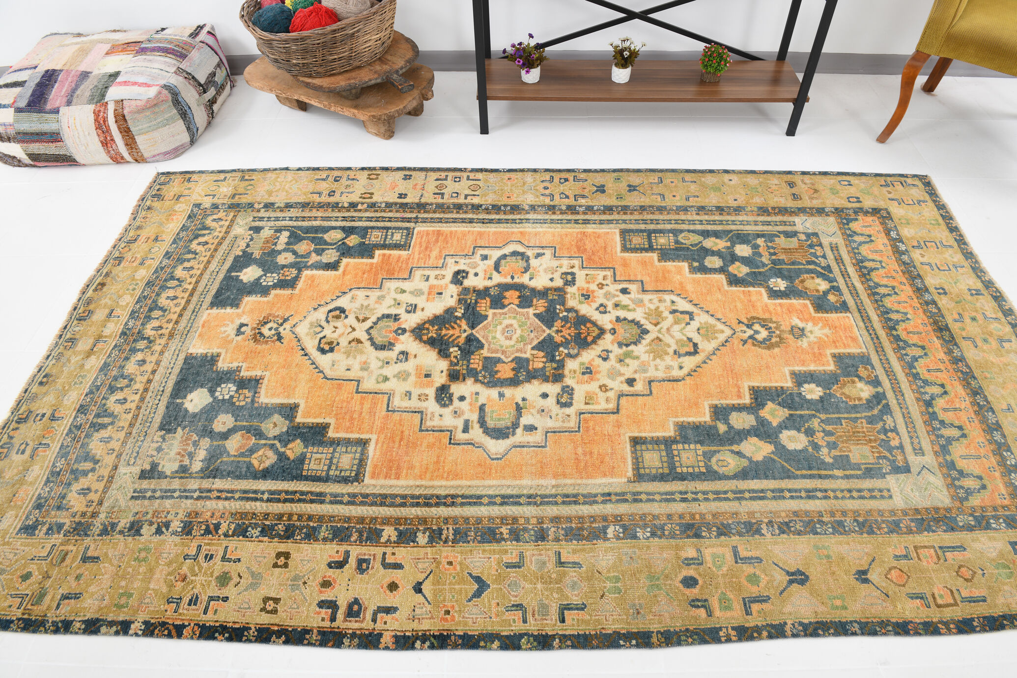 Tapis rustique primitif vintage noué à la main, 266x163Cm