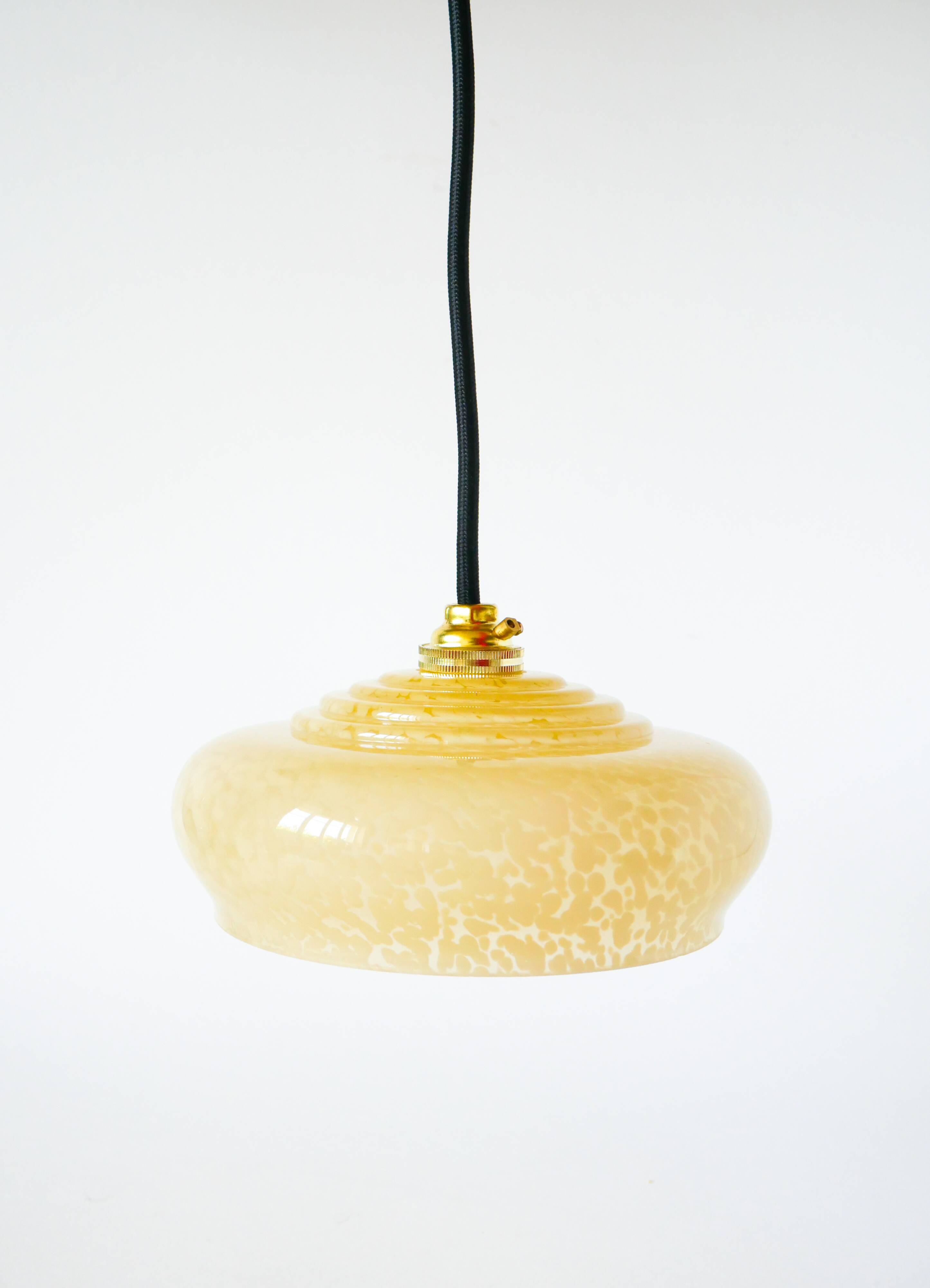 Clichy glass pendant, Pale Yellow, 1930 - 19 x 7 cm