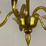 Venetian Chandlier in Murano glass of yellow color amber, 5 arms of light