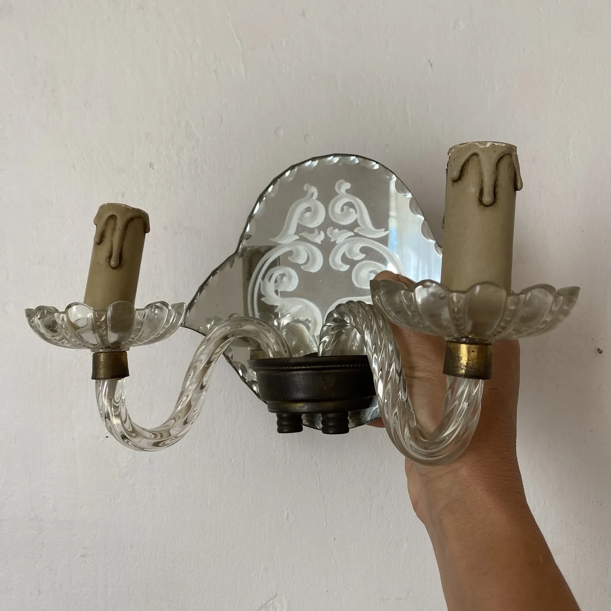 Applique italienne double en verre  et miroir, années 50