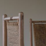 Set of 6 French Mid Century Naturalist Woven Highback Chairs in Solid Elm, 1960s
