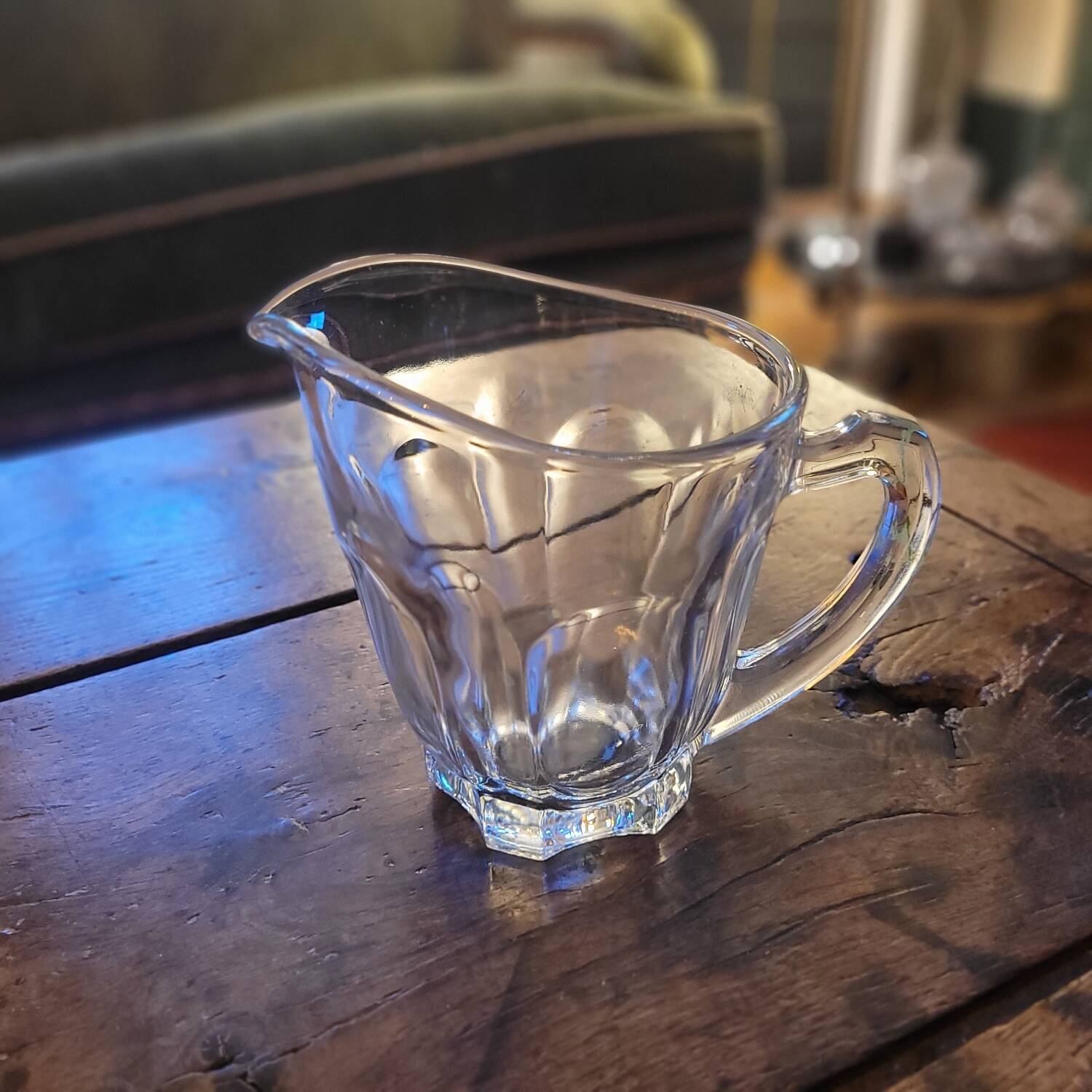 Thick moulded glass jug with ridges – France – 1950s–1960s