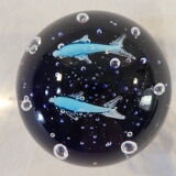 Sulphide / Paperweight THE DOLPHINS with a blue background