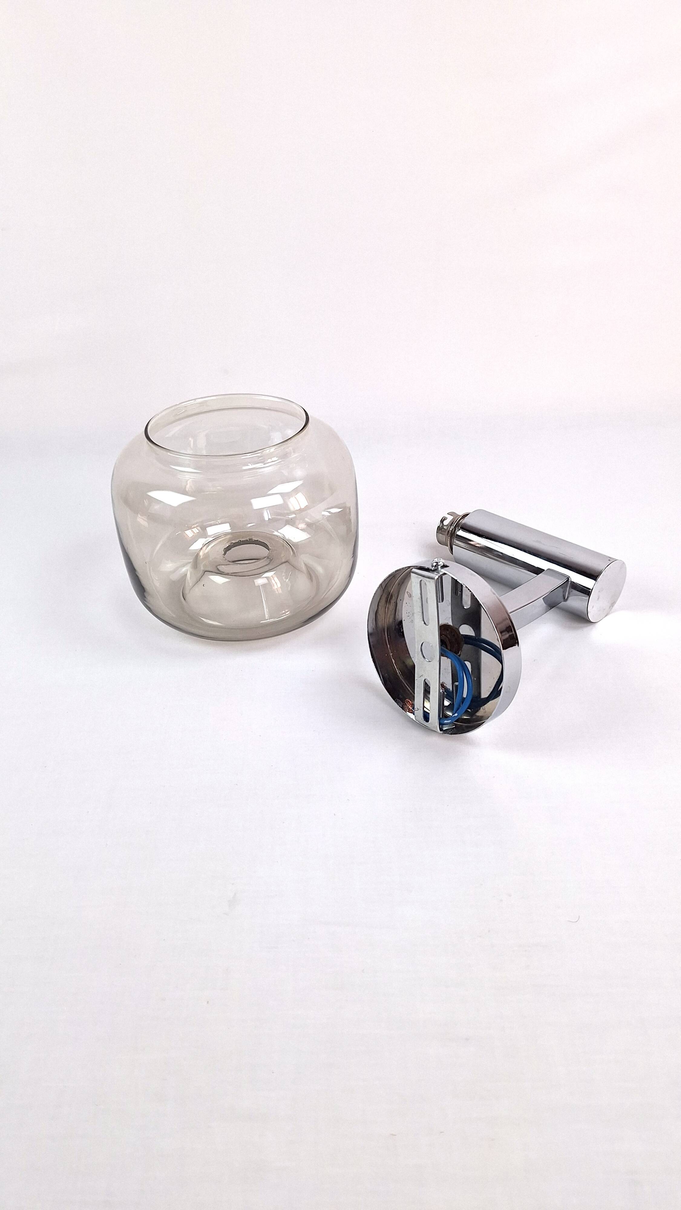 Chrome-plated metal and glass wall lights, 1970