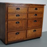 Belgian industrial oak apothecary cabinet, 1940s