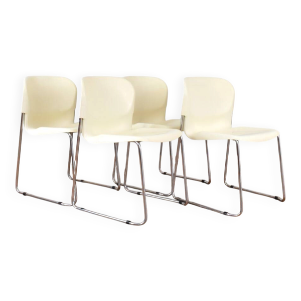 Chaise balançoire SM400K blanche par Gerd Lange pour Drabert, ensemble de 4, années 1980.
