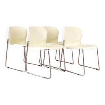 Chaise balançoire SM400K blanche par Gerd Lange pour Drabert, ensemble de 4, années 1980.
