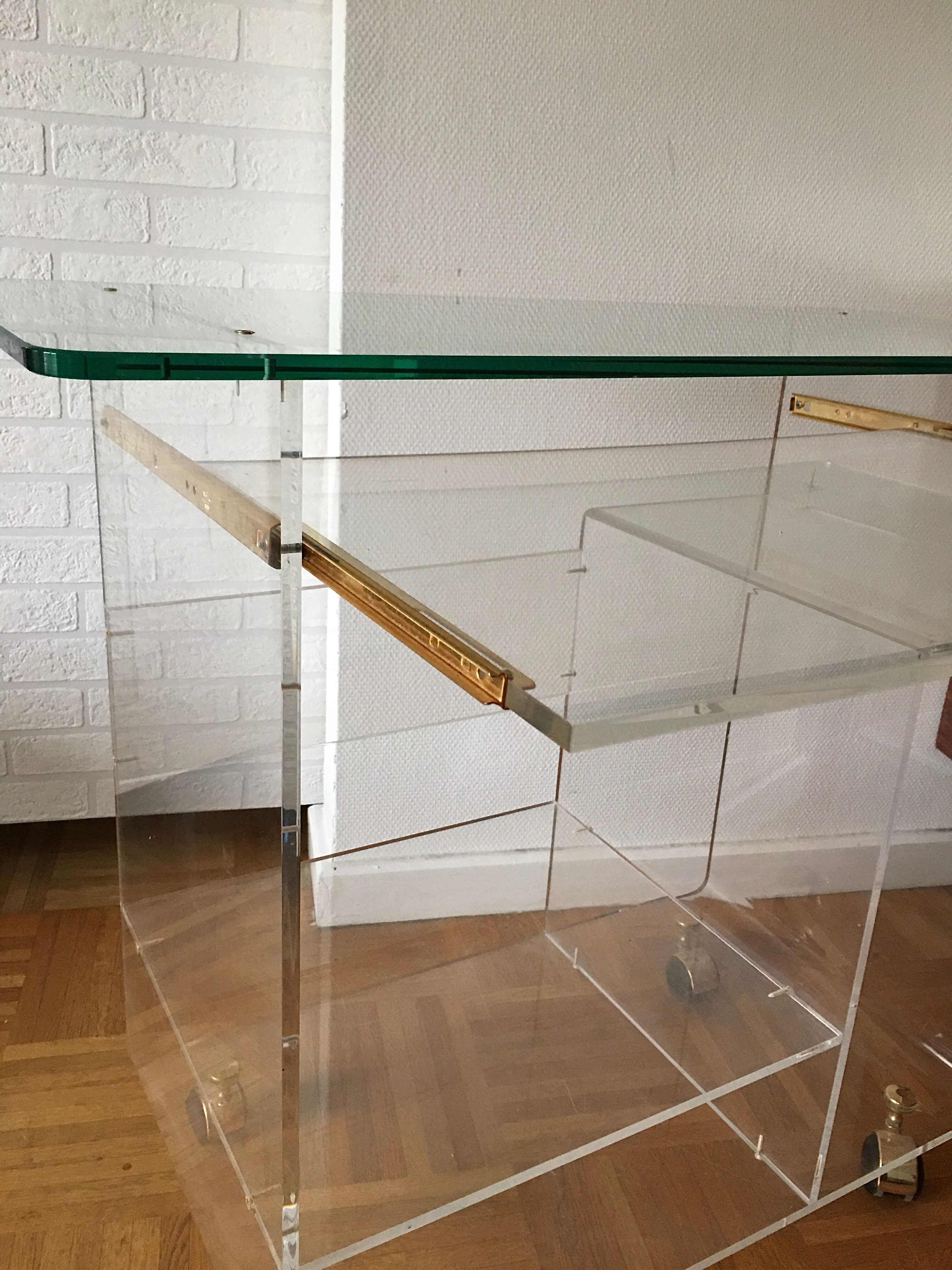 Plexiglas desk and vintage glass