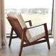 Vintage Danish boucle armchair with orange polka dots from the 1960s.