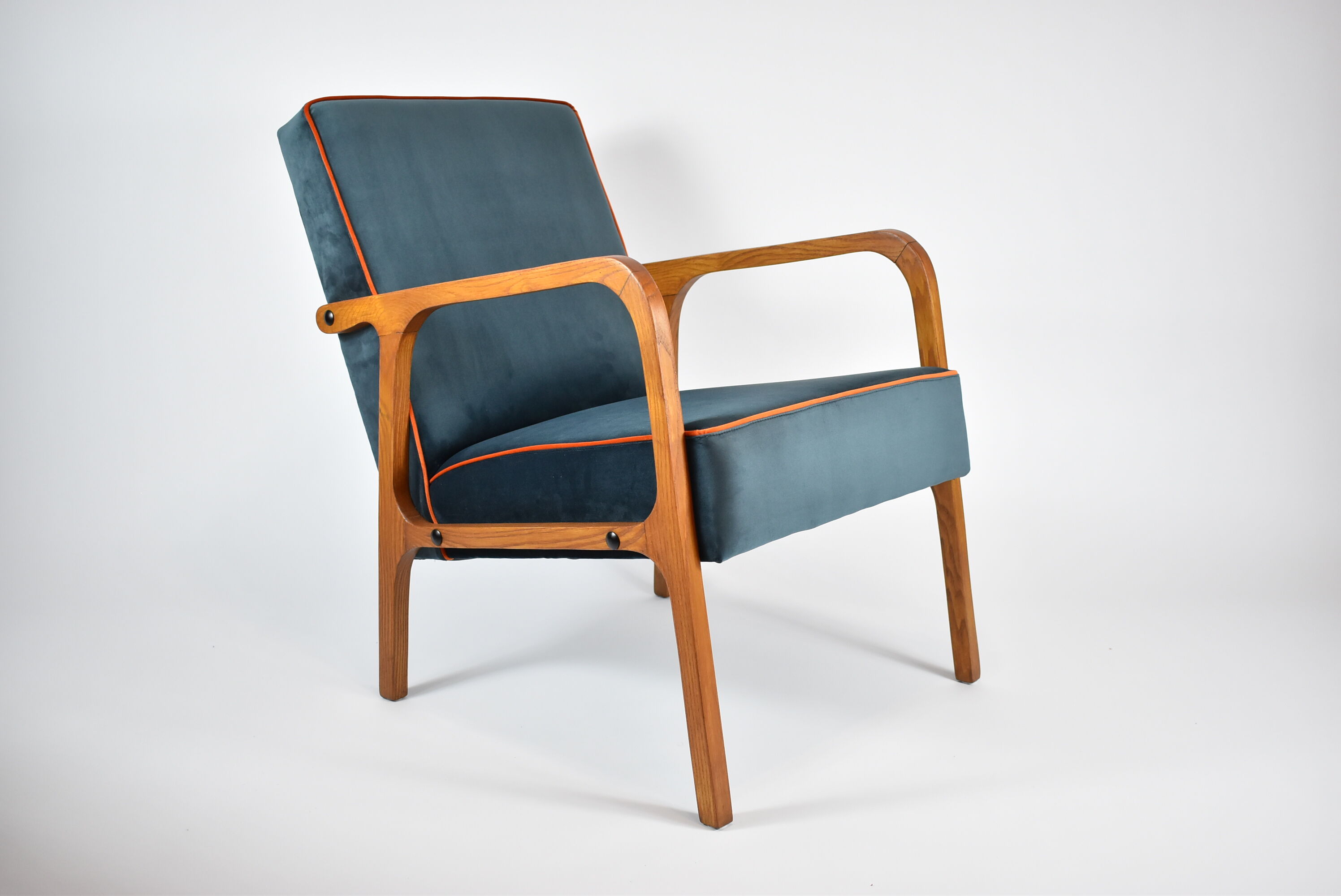 Original vintage armchair, restored, ocean blue velvet, 1960s