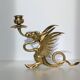 Large Brass Candlestick - Mythological Winged Griffin Dragon - Gothic