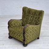 1950s, Danish relax chair. Furniture velour, oak wood,