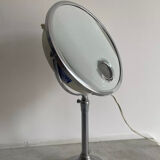 Vintage chrome Brot mirror, magnifying and illuminating, on adjustable stand, France 1960