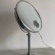 Vintage chrome Brot mirror, magnifying and illuminating, on adjustable stand, France 1960