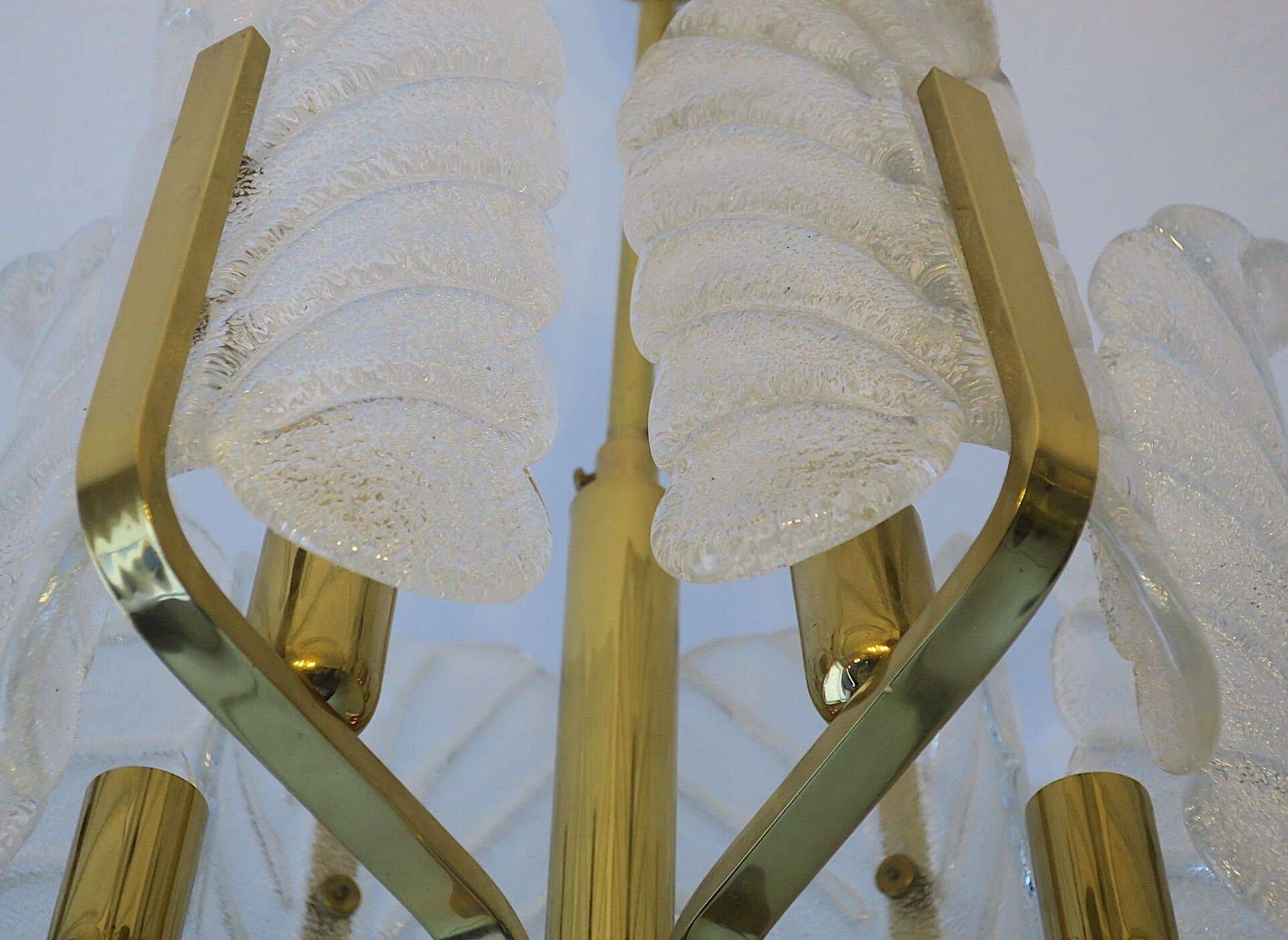 Carl Fagerlund brass and glass acanthus leaf chandelier, Sweden 1960s