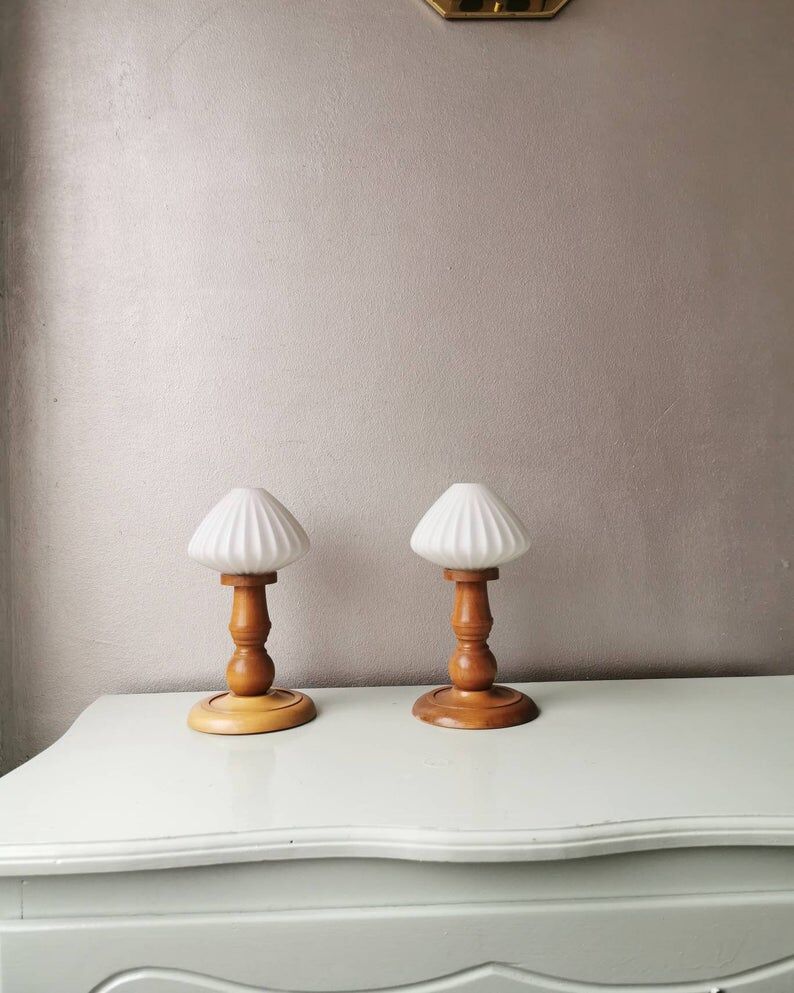 Set of 2 vintage 70s wooden table lamps