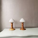 Set of 2 vintage 70s wooden table lamps