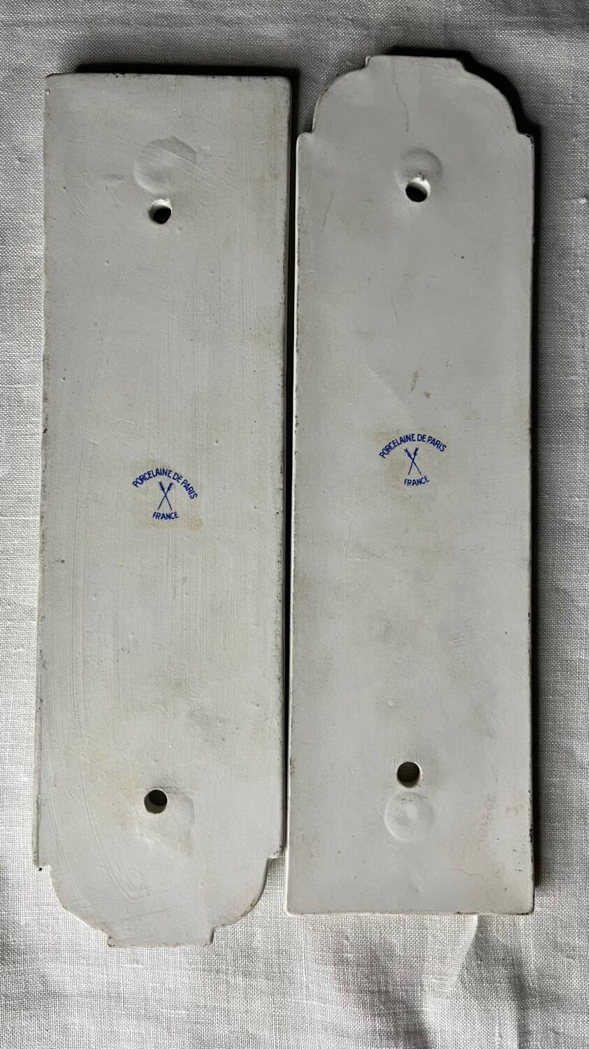 Pair of vintage Paris porcelain cleanliness plates