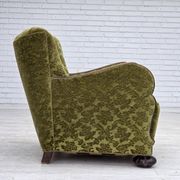 1950s, Danish relax chair, furniture velour, oak wood.