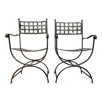 Paire de fauteuils curules style Néo classique en fer vers 1930