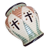 Glazed ceramic vase with geometric and cross patterns