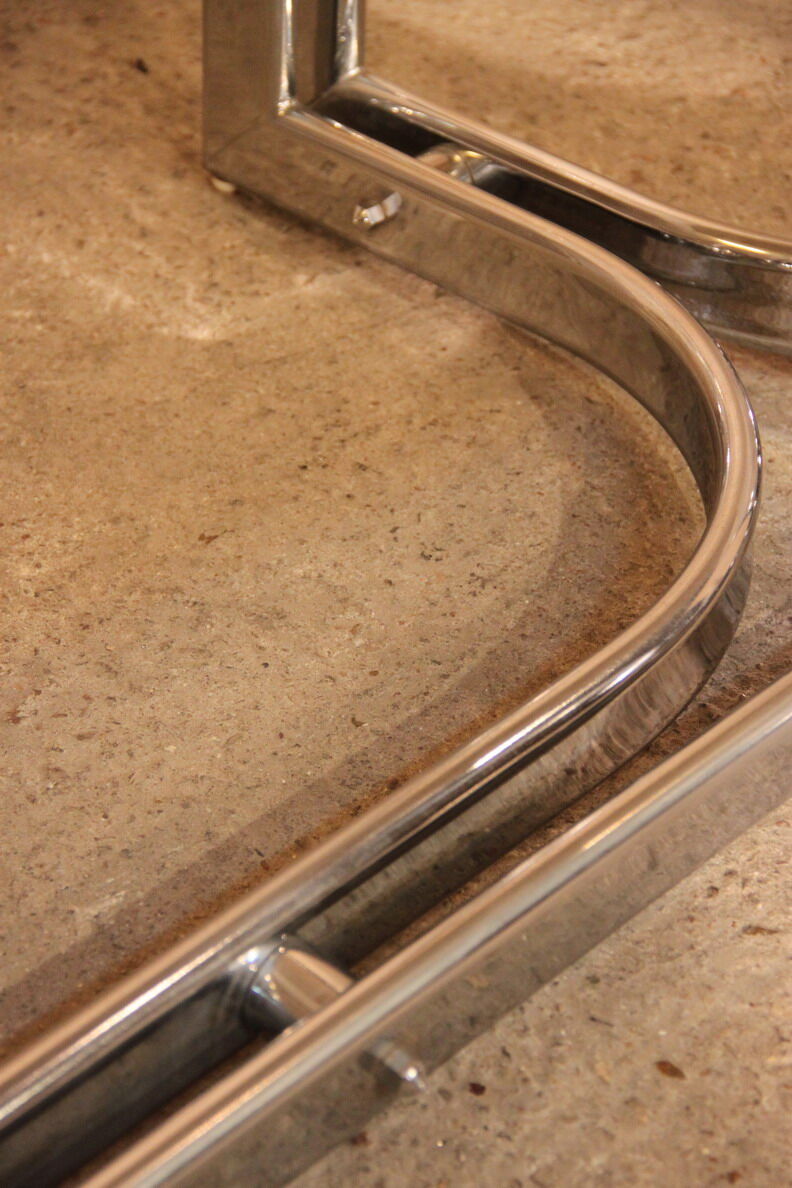 Dining table glass smoke base chromed metal 1970