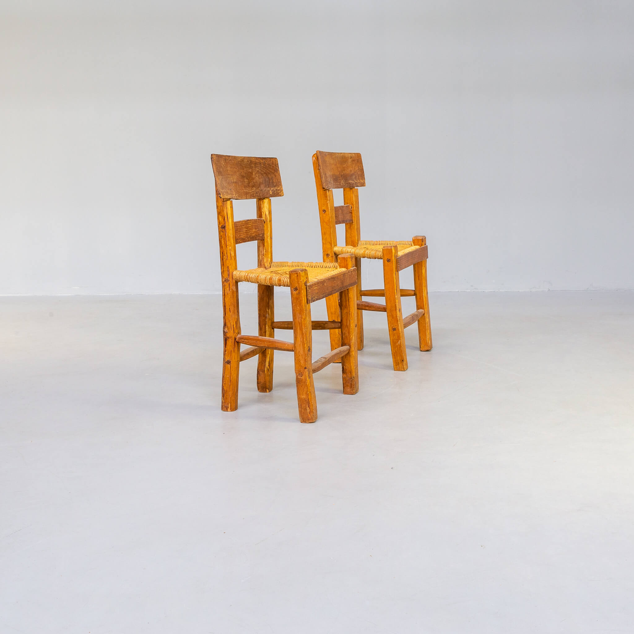 60s pine wabi sabi dining or side chair set of 2