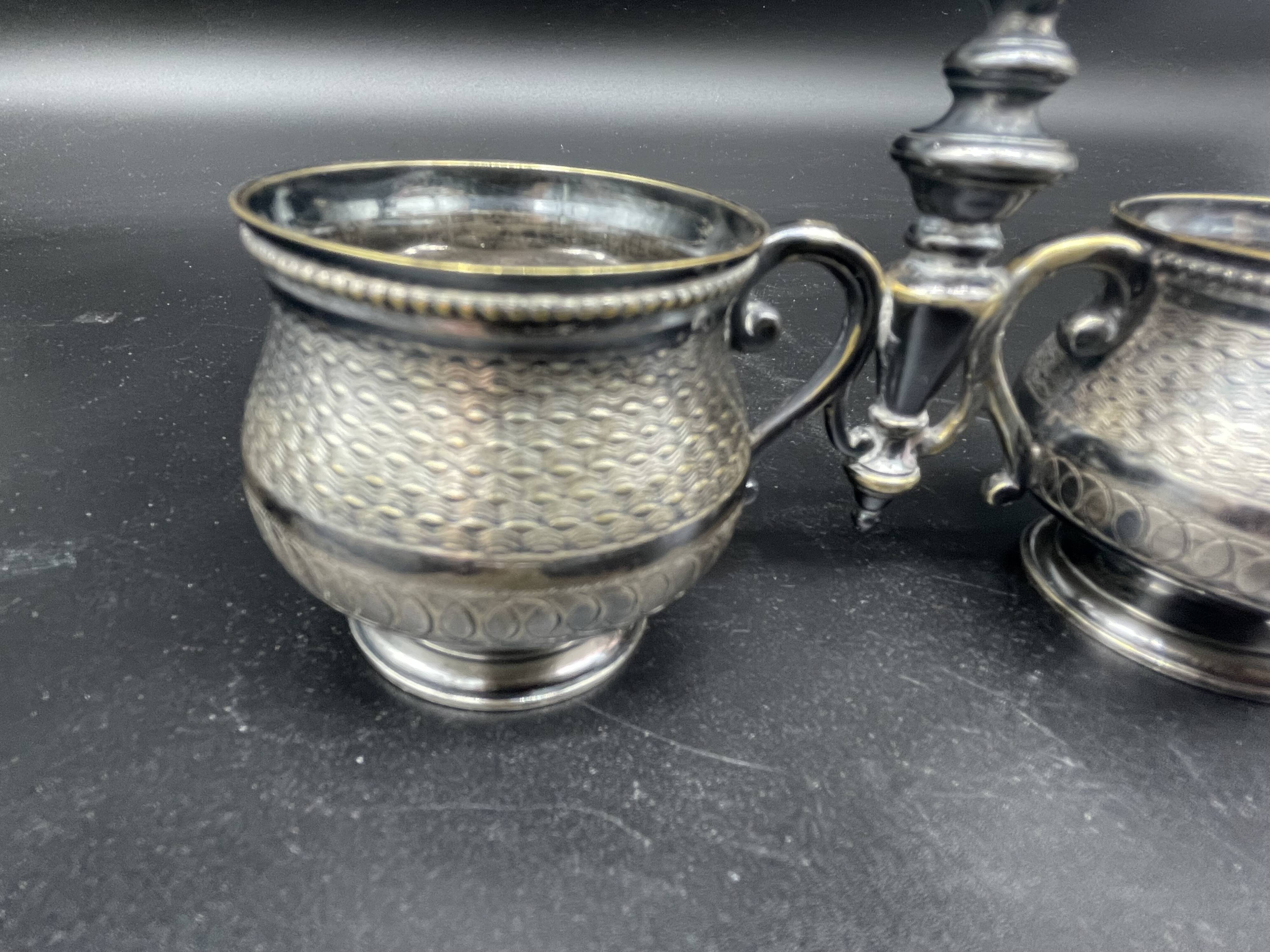 Double salt dish, silver metal, round base, socket, engraved decor, table decoration, chic, hallmark