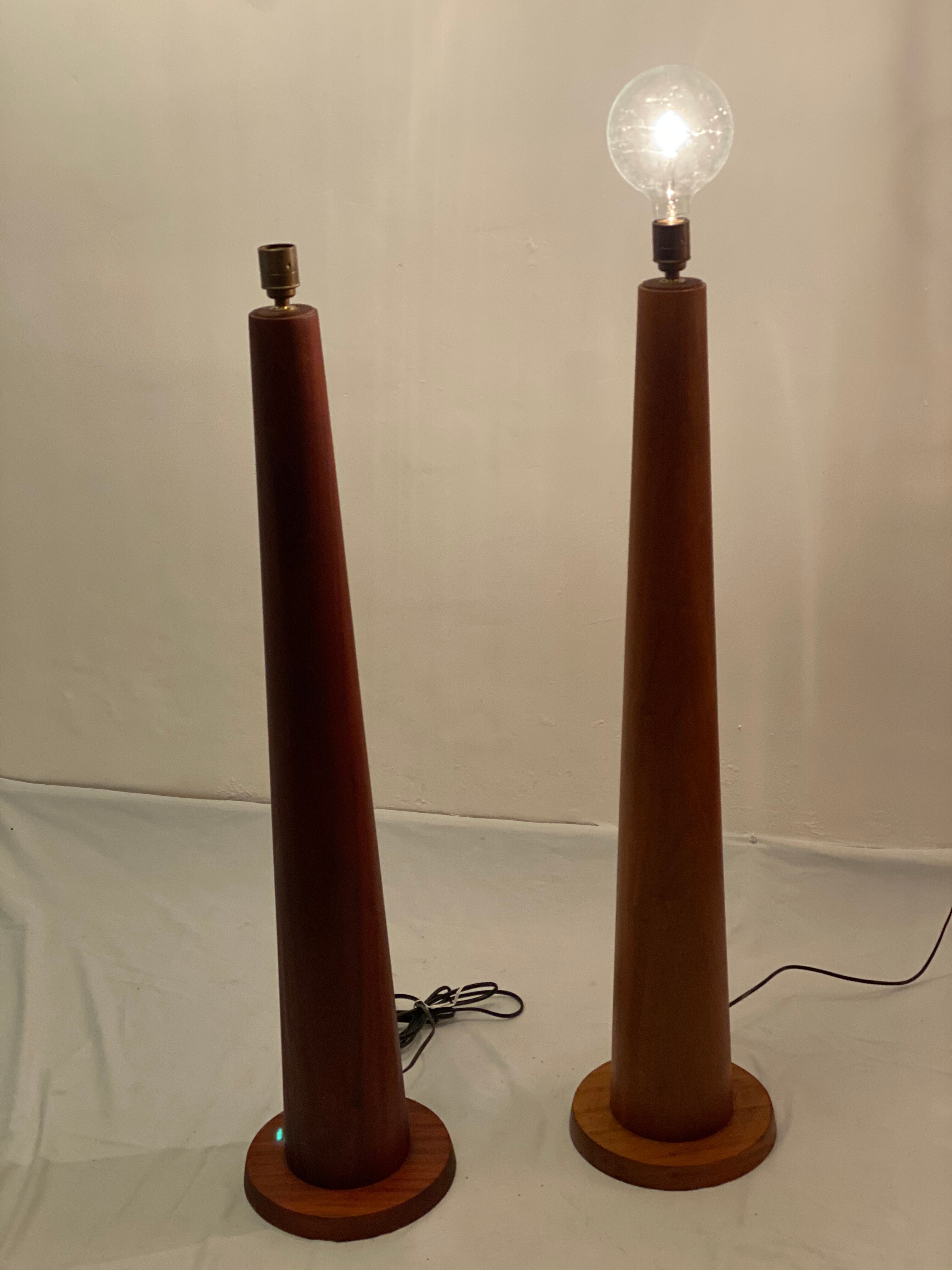 Pair of Bespoke Massive Teak Floor Lamps