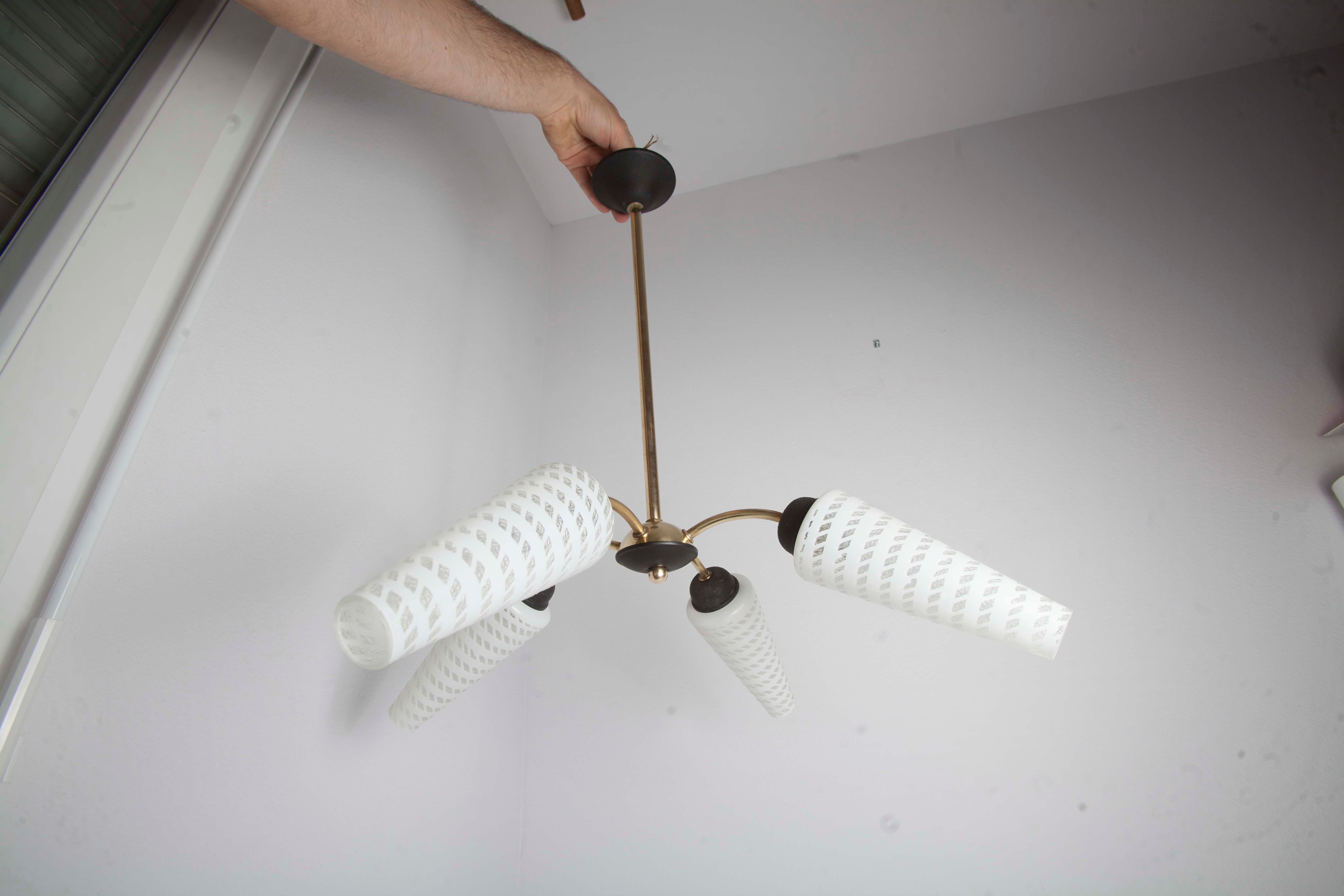 Luster 4 black branches, gold and glass