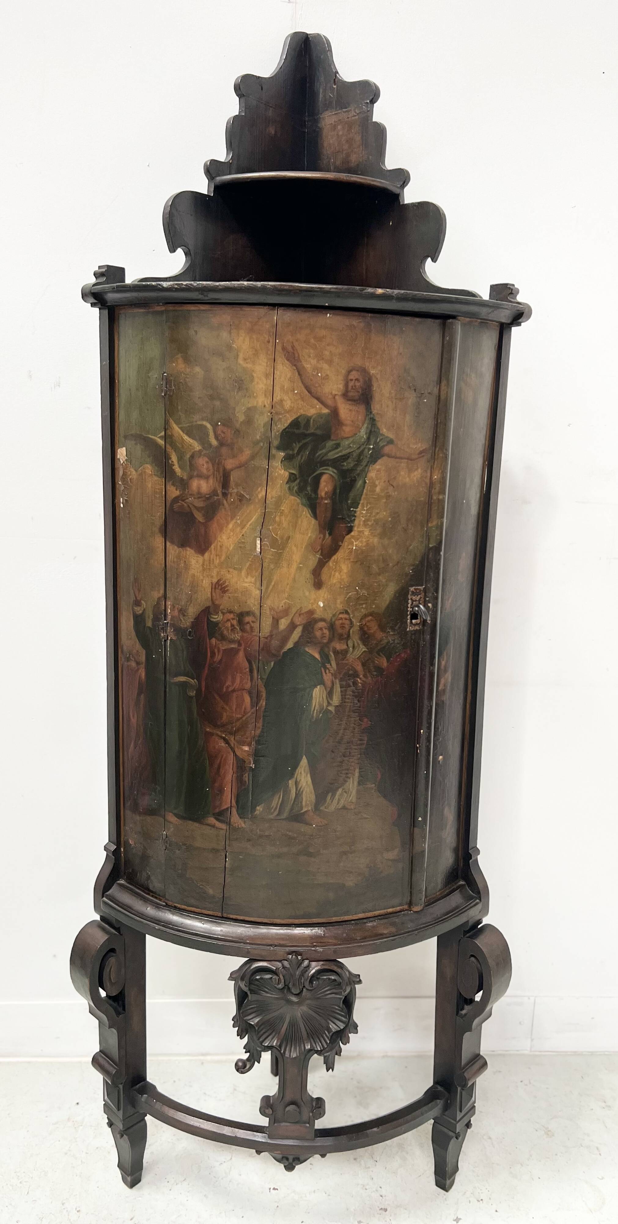 Half-moon corner cabinet decorated with a biblical scene, 19th century