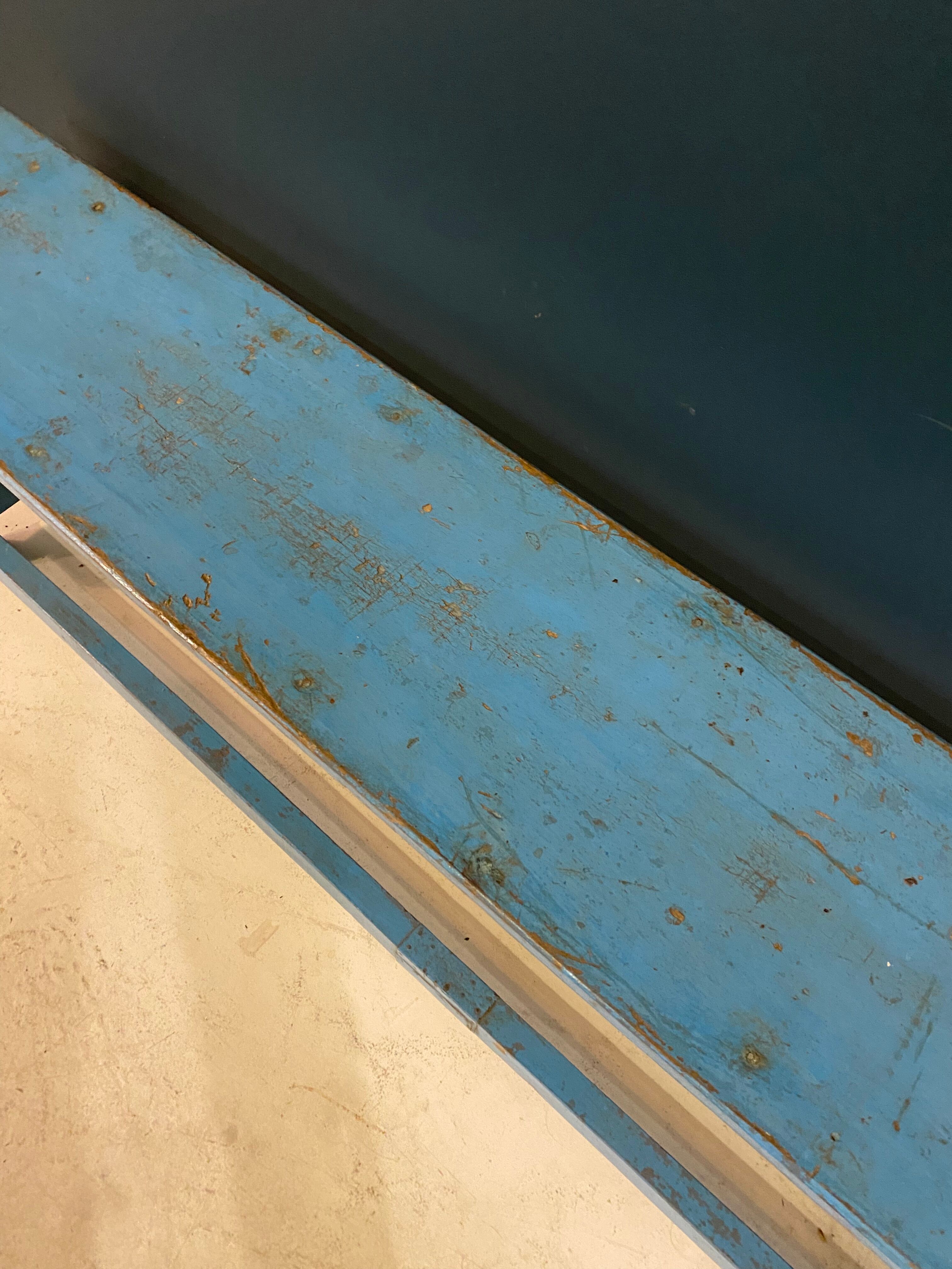 Blue lacquered wood bench