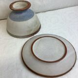 Duo of footed bowl and artisanal plate made in France Vallauris
