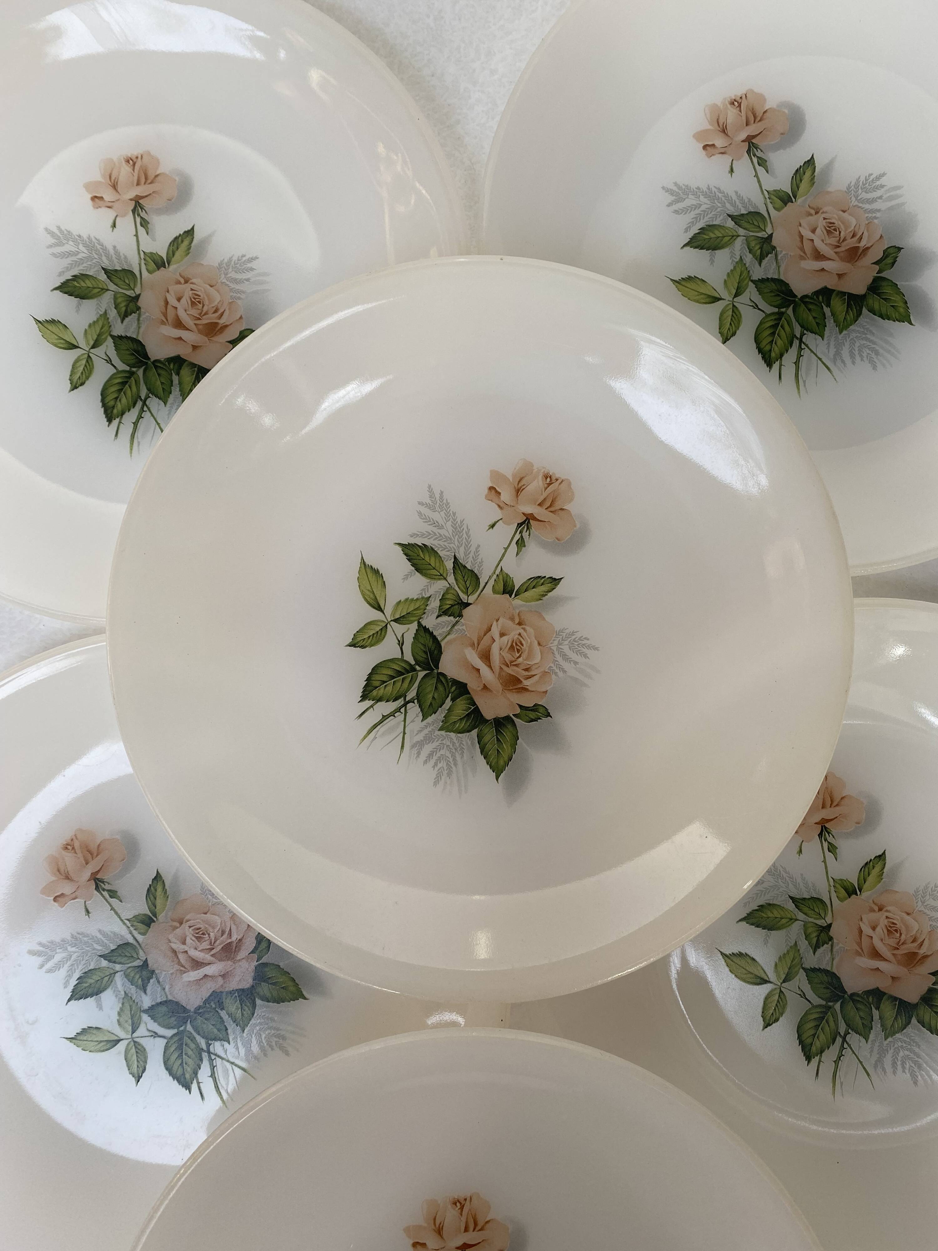 8 Vintage Pink Arcopal Plates