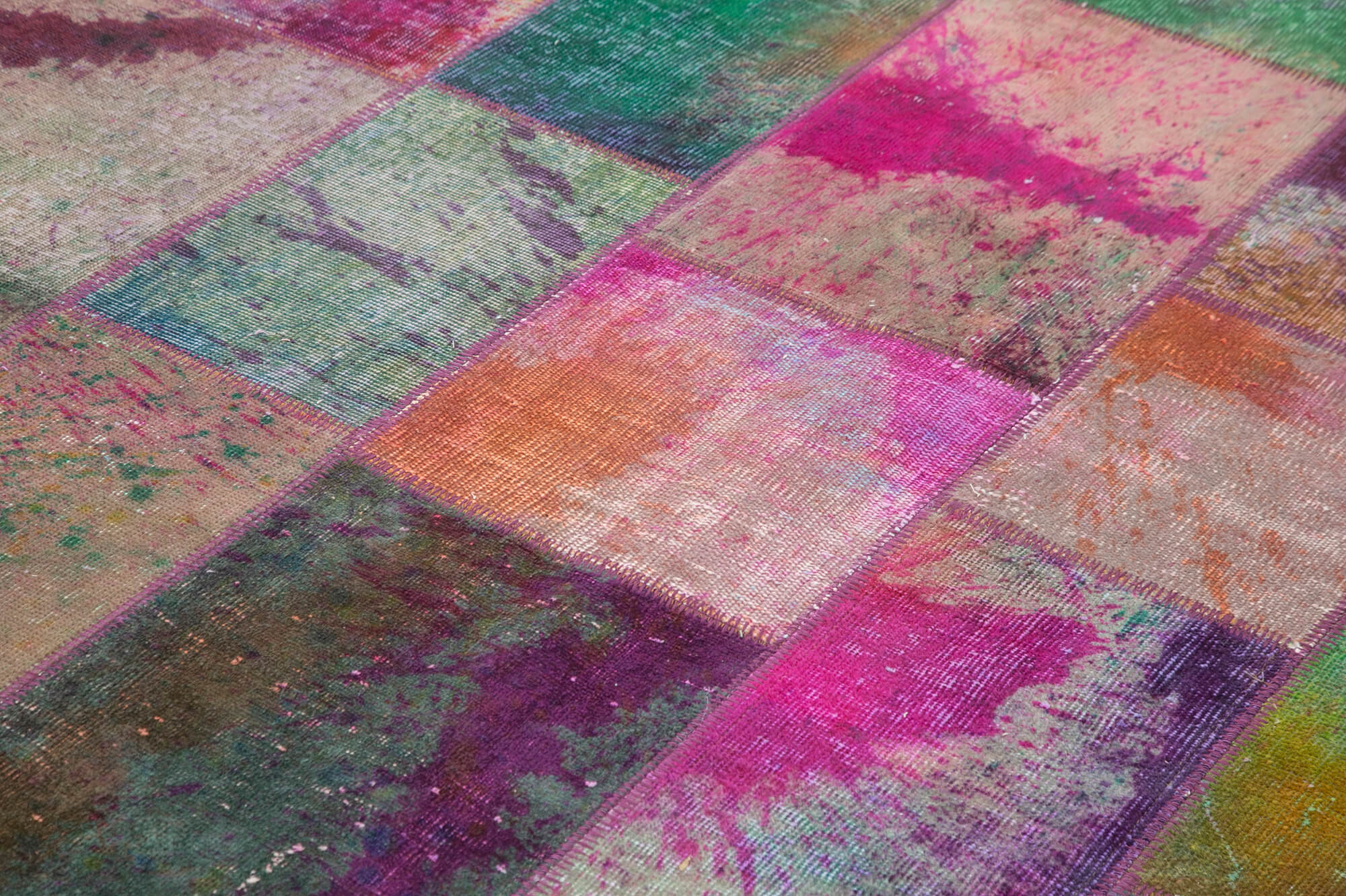 Handmade anatolian overdyed 198 cm x 302 cm multicolor patchwork carpet